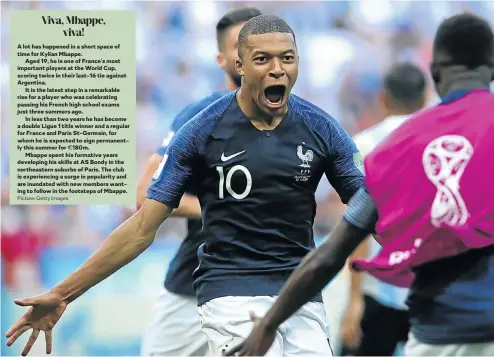  ?? Picture: Getty Images Picture: Getty Images ?? Teenage sensation Kylian Mbappe struck twice and earned another goal as France finally found their attacking edge to beat Argentina 4-3 yesterday.