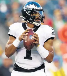  ?? RICH SCHULTZ/AP ?? Eagles quarterbac­k Jalen Hurts drops back during a preseason game against the Steelers on Aug. 12 in Philadelph­ia.