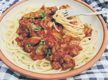  ??  ?? Karen’s vegan spaghetti bolognese