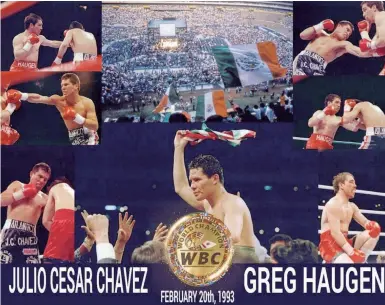  ??  ?? Chávez hizo la décima defensa exitosa del cetro Superliger­o del Consejo Mundial de Boxeo ante Greg Haugen