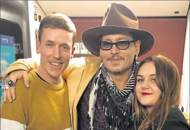  ??  ?? Electricia­n Dave and social media advisor Roxanne with Johnny Depp