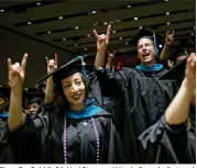  ?? JAY JANNER / AMERICAN-STATESMAN ?? Elena Burfield (left), Ned Stern and Nicole Campbell attend graduation in May at UT. UT-Austin and Rice University are Texas’ only schools to make U.S. News &amp; World Report’s top 50 nationwide.