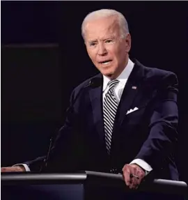  ?? SCOTT OLSON/TNS ?? In this file photo, Democratic presidenti­al nominee Joe Biden speaks in the first presidenti­al debate on Sept. 29. Biden was at a separate town-hall-style event Thursday in Philadelph­ia.