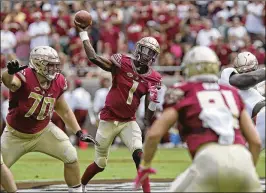  ?? STEVE CANNON / AP ?? QB James Blackman has been off early in all three starts but finished well. “He doesn’t make a lot of the same mistakes twice,” coach Jimbo Fisher says.