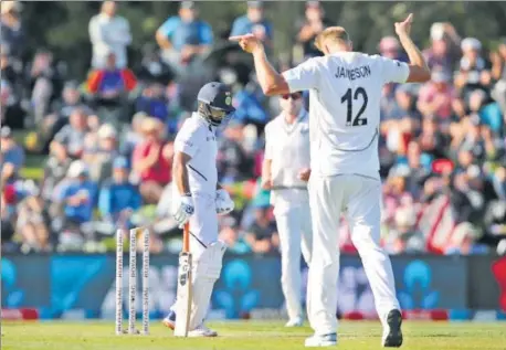  ??  ?? Playing only his second Test, New Zealand fast bowler Kyle Jamieson (5/45) rocked India with an inspired post-tea spell on Day One of the second Test in Christchur­ch.
REUTERS