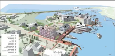  ?? COURTESY OF SEAPORT MARINE ?? An architectu­ral rendering of the Seaport Marine redevelopm­ent on Washington Street in Mystic.