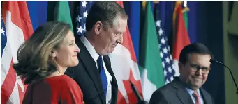  ??  ?? Chrystia Freeland, Robert Lighthizer et Ildefonso Guajardo Villarrea, mardi, à Washington. − Associated Press: Manuel Balce Ceneta