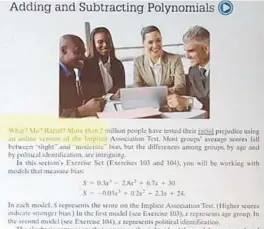  ?? FLORIDA DEPARTMENT OF EDUCATION/COURTESY ?? An examples of what the Florida Department of Education deemed “problemati­c elements” in rejected math textbooks.