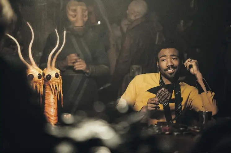  ?? PHOTOS: JONATHAN OLLEY ?? Donald Glover plays Lando Calrissian in Solo: A Star Wars Story. A Lando movie is precisely the way to expand on the Star Wars mythos, Fish Griwkowsky writes.