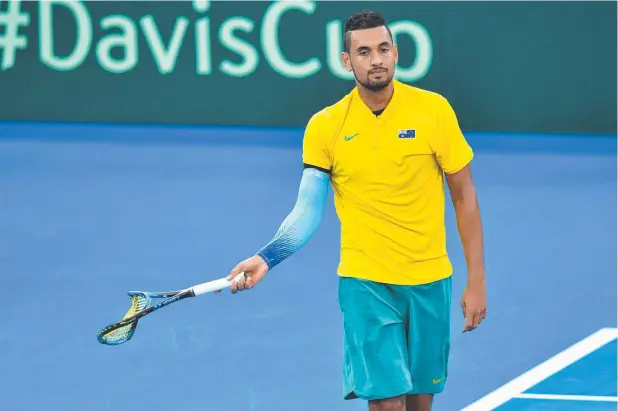  ?? Picture: AAP IMAGE ?? FIRED UP: Nick Kyrgios loses his temper and smashes his racket as he goes down to Germany’s Alexander Zverev yesterday.