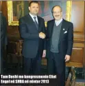  ??  ?? Tom Doshi me kongresmen­in Eliot Engel në SHBA në nëntor 2013