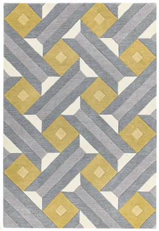  ??  ?? Destiny 100% wool hand-tufted geometric floor rug, ochre and grey 66cm x 200cm, £79, Cult Furniture.