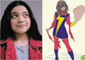  ?? MARVEL ?? Iman Vellani, 18, will take on the coveted role of Kamala Khan, alias Ms. Marvel, seen on the right in 2014 Marvel Comics promotiona­l art