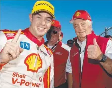  ??  ?? Scott McLaughlin with DJR Team Penske owner Roger Penske (right) at the Perth Supercars round this year.