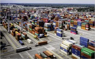  ?? EMILY GOLDMAN/GEORGIA PORTS AUTHORITY ?? November 2020 was the Port of Savannah’s busiest month on record. Growth in the logistics and manufactur­ing industries boosted the Coastal Empire’s workforce during the first half of 2021, according to the “Economic Monitor.”