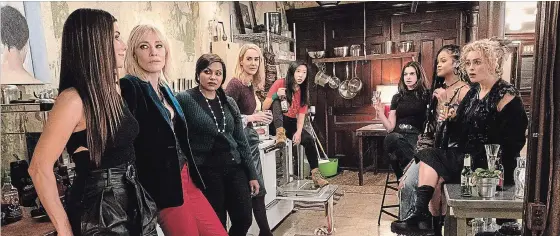  ?? BARRY WETCHER WARNER BROS. PICTURES ?? Sandra Bullock, left, playing con artist Debbie Ocean, assembles a rogues gallery (played by Cate Blanchett, Mindy Kaling, Sarah Paulson, Awkwafina, Anne Hathaway, Rihanna and Helena Bonham Carter) of criminals in the latest ‘Ocean’s’ instalment.