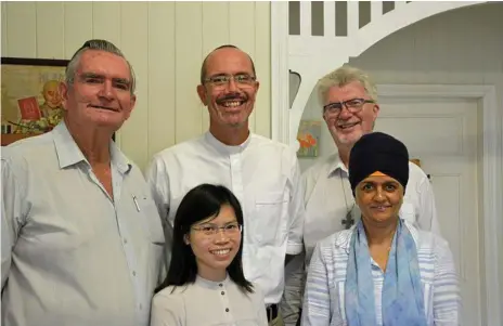  ?? Photo: Sean White ?? COHESIVE HARMONY: Excited for the Members of the Toowoomba Interfaith Working Group are (from left) John Agnew, Meiling Chow, Cameron Venables, Richard Tutin and Kam Athwal.