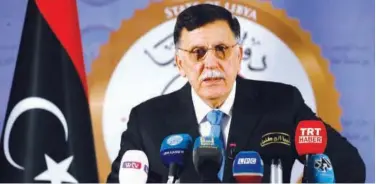  ?? Agence France-presse ?? ↑ Fayez Al Sarraj speaks during a press conference in the capital Tripoli on Sunday.
