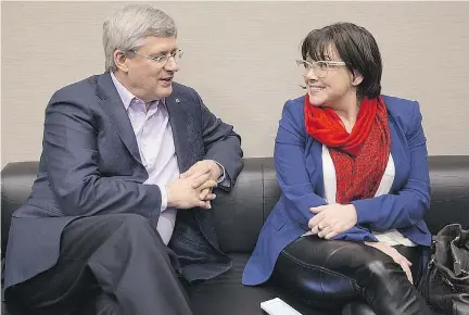  ??  ?? Jenni Byrne, here with Stephen Harper, knows ‘how to identify an issue, how to attack an issue,’ says Bruce Carson, who worked in the Prime Minister’s Office. ‘She instinctiv­ely knew whether you made it worse or better by how you reacted to it.’