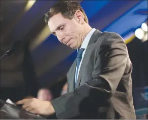  ?? CP PHOTO ?? Ontario Conservati­ve leadership candidate Patrick Brown addresses supporters and the media in Toronto on Sunday.