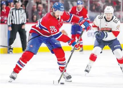  ?? JOHN MAHONEY ?? Canadiens defenceman Jeff Petry has been excelling in an expanded role since the loss of Shea Weber to injury, averaging more than 24 minutes of ice time in the Habs’ last two games — wins against the Columbus Blue Jackets and Buffalo Sabres — while...