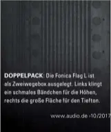  ??  ?? DOPPELPACK: Die Fonica Flag L ist als Zweiwegebo­x ausgelegt. Links klingt ein schmales Bändchen für die Höhen, rechts die große Fläche für den Tiefton.