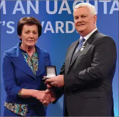  ??  ?? Margaret Leacy with Aogán O Fearghail in Croke Park on Friday.