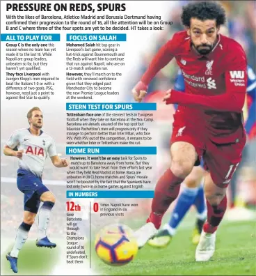  ??  ?? Group C is the only one They face Liverpool Mohamed Salah However, Tottenham face one However, it won’t be an easy