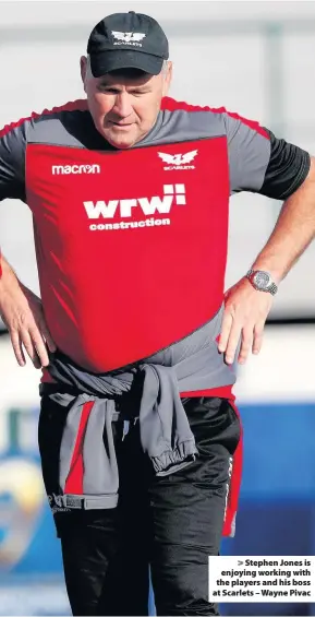  ??  ?? > Stephen Jones is enjoying working with the players and his boss at Scarlets – Wayne Pivac