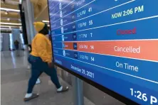  ?? AP Photo/Alex Brandon ?? ■ A flight shows canceled on the departures board Wednesday at Ronald Reagan Washington National Airport in Arlington, Va. It’s not clear when travel will return to normal, but airlines say workers could get back to work.