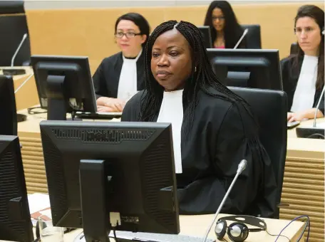  ??  ?? ICC CHIEF PROSECUTOR Fatou Bensouda looks on during a case at the Internatio­nal Criminal Court in The Hague in 2014.