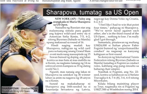  ??  ?? SHARAPOVA! Umabante sa Round-of-16 ng US Open.