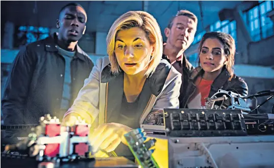  ??  ?? First female Time Lord Jodie Whittaker with, from left, Tosin Cole (Ryan), Bradley Walsh (Graham) and Mandip Gill (Yazmin)