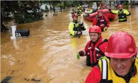  ?? Photograph: Tom Brenner/AFP/Getty Images ?? A flash flood caused by Tropical Storm Henri in Helmetta, New Jersey, on 22 August 2021. ‘The extreme weather in 2021 – the heat domes, droughts, fires, floods and cyclones – is, frankly, terrifying.’