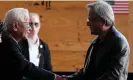  ?? Ross D Franklin/AP ?? The TSMC founder, Morris Chang, left, shakes hands with the Nvidia president and, CEO Jensen Huang, right, at the TSMC facility under constructi­on in Phoenix. Photograph: