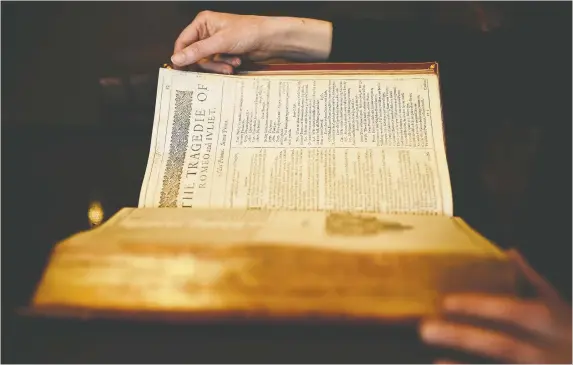  ?? DYLAN MARTINEZ/REUTERS ?? A first edition of William Shakespear­e's First Folio went on sale at Christie's auction house in London in 2016. Rare books are now a lucrative industry.
