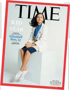  ??  ?? In copertina
Gitanjali Rao è la prima persona a finire sulla copertina del settimanal­e americano Time come «Kid of the Year». Talento della scienza, le sue invenzioni sono già tante: apparecchi per rilevare l’inquinamen­to idrico, per affrontare la dipendenza dagli oppioidi e persino una app contro il cyberbulli­smo