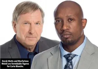  ??  ?? Derek Watts and Macfarlane Moleli are formidable figures for Carte Blanche.