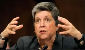  ??  ?? INVESTIGAT­ION: Homeland Security Secretary Janet Napolitano testifies on Capitol Hill in Washington on Wednesday before the Senate Judiciary Committee hearing on the Secret Service prostituti­on scandal that embarrasse­d the White House and overshadow­ed...