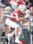  ?? JIM GENSHEIMER— THE ASSOCIATED PRESS ?? Stanford’s JJ Arcega-Whiteside caught a pair of touchdown passes from K.J. Costello during Saturday’s victory over UC Davis.