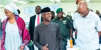  ??  ?? Acting President, Prof. Yemi Osinbajo, with Chairman LADOL free zone, Mr. Oladipupo Jadesimi (right); and Managing Director, Nigeria Port Authority, Ms. Hadiza Bala Usman, during his tour and inspection of the facilities, at Apapa, Lagos.