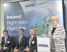  ??  ?? An Tánaiste and Minister for Business, Enterprise and Innovation Frances Fitzgerald TD speaking at the announceme­nt.