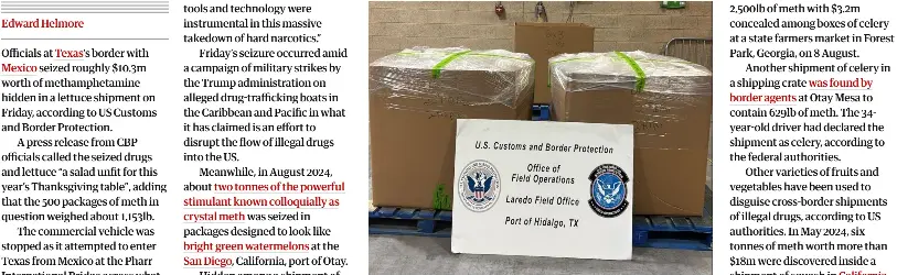 Meth worth $10.3m hidden in lettuce shipment seized at US-Mexico border ...