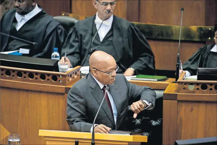  ?? Photo: David Harrison ?? Pressed for time: President Jacob Zuma’s tactics exhausted journalist­s as he dominated the headlines throughout the year – for all the wrong reasons.