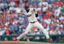  ?? MICHAEL PEREZ — THE ASSOCIATED PRESS ?? Philadelph­ia Phillies starting pitcher Jake Arrieta throws during the second inning of a baseball game against the New York Mets, Saturday in Philadelph­ia.