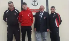  ??  ?? Bryson Cup team management of Conor Breslin, Lee Kenny and Brian Higgins with club President John Kavanagh.