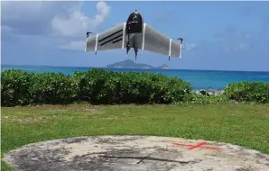  ??  ?? Marlyn takes off at Silhouette Island to start a mapping mission.