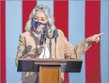  ?? Las Vegas Review-journal @Left_eye_images ?? L.E. Baskow
Rep. Dina Titus, shown during a drive-in rally at UNLV on Oct. 2, says federal support to help the entertainm­ent industry is overdue.