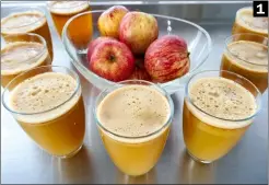  ??  ?? Acht Mal Apfelsaft, bitte! Alle Testkandid­aten lieferten leckere Ergebnisse­Zentrifuga­lentsafter und Slowjuicer im Vergleich: Efbe-Schott SC Malina E2 produziert fast klaren Orangensaf­t mit Schaum, Team Kalorik TKG FE 2000 i trüben Saft mit feinen Stückchen