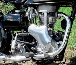  ??  ?? The light aluminium alloy engine which arrived in 1951 featured a redesigned rocker box ‘ensuring positive freedom from oil leakage’, together with new, smooth castings for the timing chest and gearbox covers for ‘clean, modern styling’